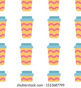 Coffee cups seamless pattern. Flat vector illustration.