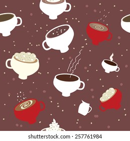 Coffee cups seamless pattern - many sorts 