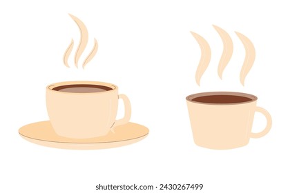 Coffee cups set isolated on white background. Decaf hot drink mugs. Vector flat illustration.