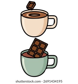 Xícaras de café vetor vista lateral isolado fundo branco