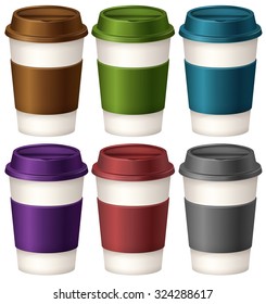 Coffee cups in six different colors illustration