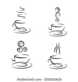 Coffee cups with Smells line icon set, hot aroma, smells or fumes. coffee and tea design elements