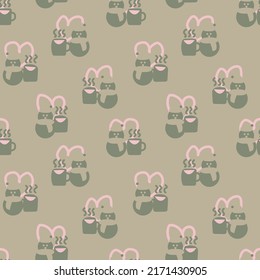 Coffee cups and snowmen seamless pattern design for fashion textiles, crafts, branding, marketing and web materials