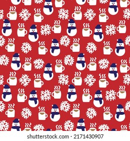 Café y snowmen diseño de patrones sin fisuras para textiles de moda, artesanías, marca, marketing y materiales web