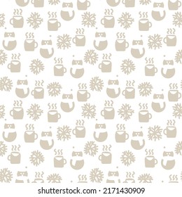 Coffee cups and snowmen seamless pattern design for fashion textiles, crafts, branding, marketing and web materials