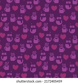 Coffee cups and snowmen seamless pattern design for fashion textiles, crafts, branding, marketing and web materials