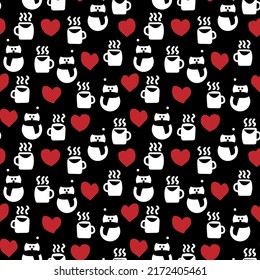 Coffee cups and snowmen seamless pattern design for fashion textiles, crafts, branding, marketing and web materials