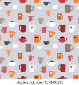 Coffee cups and tea mugs - vector texture.