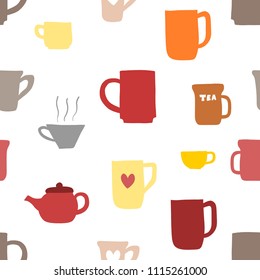 Coffee cups and tea mugs - vector texture.