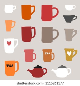 Coffee cups and tea mugs - vector object set.