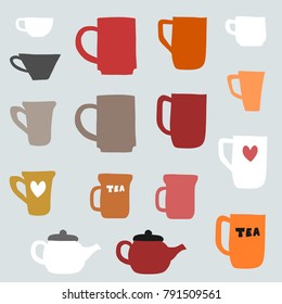 Coffee cups and tea mugs - vector object set.