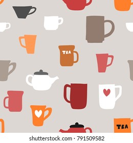 Coffee cups and tea mugs - vector texture.