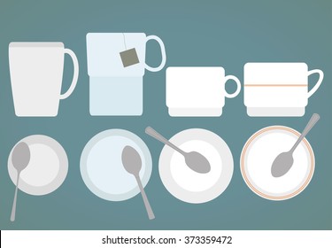 Coffee cups and Tea cups set with teas spoons