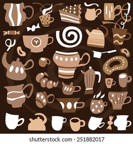 coffee cups, tea cups and sweets - set icons