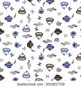 Coffee cups and teapots pattern for tablecloth print