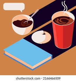 coffee cups and textbook, isometric