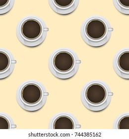 Coffee cups top view realistic 3d seamless pattern background food design restaurant cafe menu shop vector illustration.