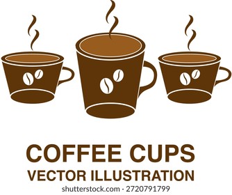 Ilustración vectorial de tazas de café aislada sobre fondo blanco.