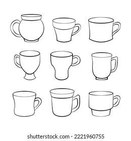 coffee cups vector outline lineart simple digital sketch drinking caps ceramic 