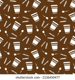 Coffee cups vector pattern in brown background