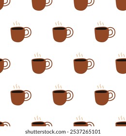 Coffee cups. Vector seamless pattern. Hand drawn illustration.