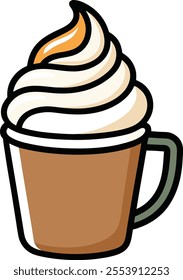 Coffee Cups with Whipped Cream Vector Illustration in Various Creative Styles