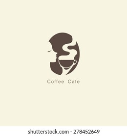 Coffee cups with women face logo vector.