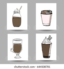 Coffee cups for your designs: t-shirts, bags, for posters, invitations, cards Vector illustration