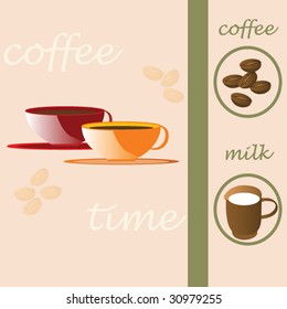 Kaffeetassen, Kaffeebohnen und Milch