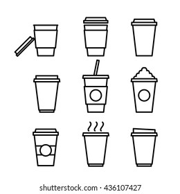 Coffee and Coffee cups/glasses Icons with White Background. Stroke vector illustration