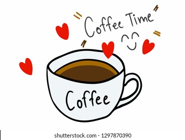 Coffee cute cartoon doodle vector illustration.