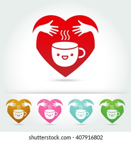 coffee cute cup logo design ,hand -hug  concept,on white background Vector illustration