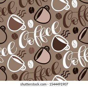 Coffee - cute hand drawn doodle lettering postcard pattern background