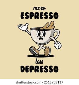 Coffee cute retro cartoon vector hand drawn