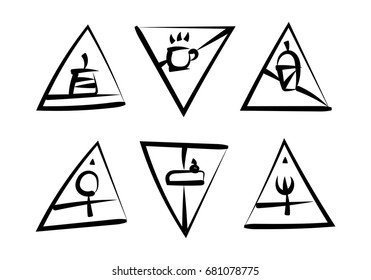 coffee cutlery cake symbol vector drawing