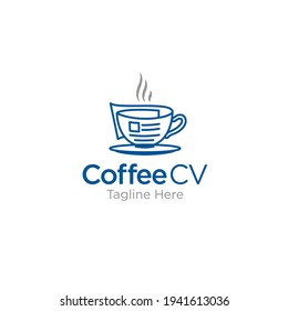 Coffee CV and cup logo concept, coffee cup, paper, vector logo for company