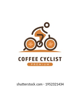 Coffee Cyclist Logo, Bicycle Rider Cafe Business Logo Template With Coffee Cup As Bicycle Wheel