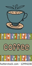 Coffee, dark blue background, label, banner