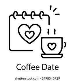 Icono de fecha de café diseñado en estilo de contorno