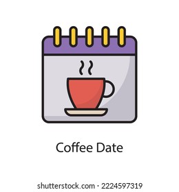 Ilustración de diseño de iconos de esquema rellenado por el vector de fecha de café. Símbolo de amor en el archivo EPS 10 de fondo blanco