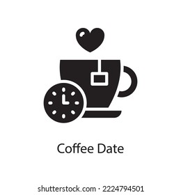 Coffee Date Vector Solid Icon Design illustration. Love Symbol on White background EPS 10 File