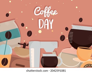 coffee day celebration frame icons