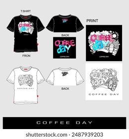 Coffee Day, doodle art, printing for clothing