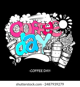 Coffee day doodle and illustration vector