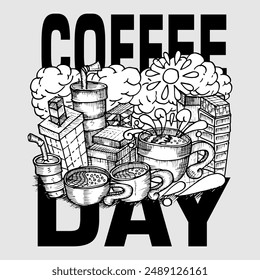 Coffee day doodle and illustration vector
