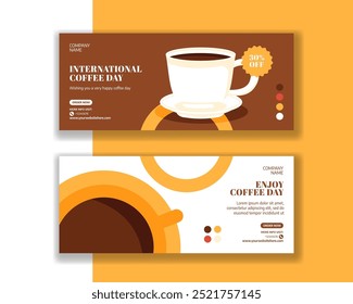 Coffee Day Horizontal Banner Flat Cartoon Hand Drawn Templates Background Illustration