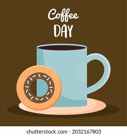 coffee day illustration with cup and donut