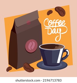 coffee day lettering with bag