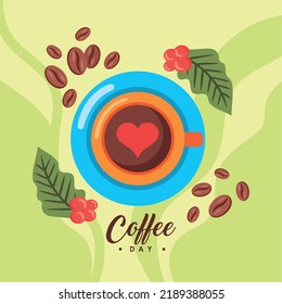 coffee day lettering card with heart