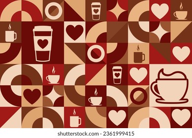 Coffee Day. Seamless geometric pattern. Template for background, banner, card, poster. Vector EPS10 illustration